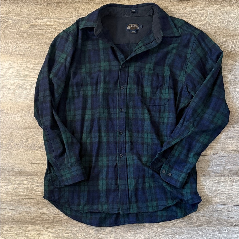 Pendleton Men’s Plaid Wool Button Up In Black Watch Tartan Size XL